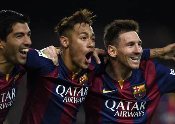 Suarez, Neymar and Messi are a more direct strike force than were seen in some Barcelona teams of old but they are making it work their way. Picture: Getty Images