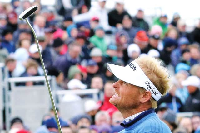 Soren Kjeldsen looks to the heavens after bogeying the 18th hole during the third day of the Irish Open. Picture: AFP