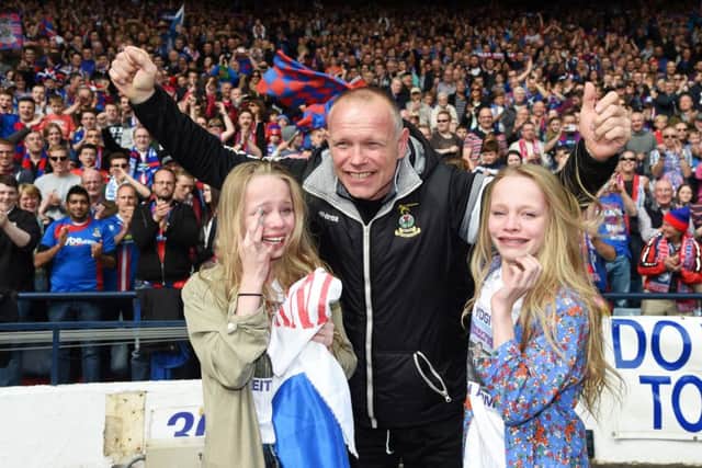 Inverness CT manager John Hughes celebrates with his daughters. Picture: SNS