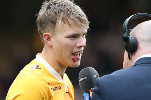 Motherwell's Lee Erwin is interviewed after the Scottish Premiership Play Off Final. Picture: PA