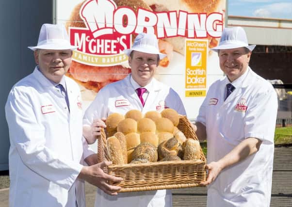 Brothers Gordon and Ian McGhee and cousin Stuart McGhee are to invest £3m in new bakery extension. Picture: Contributed