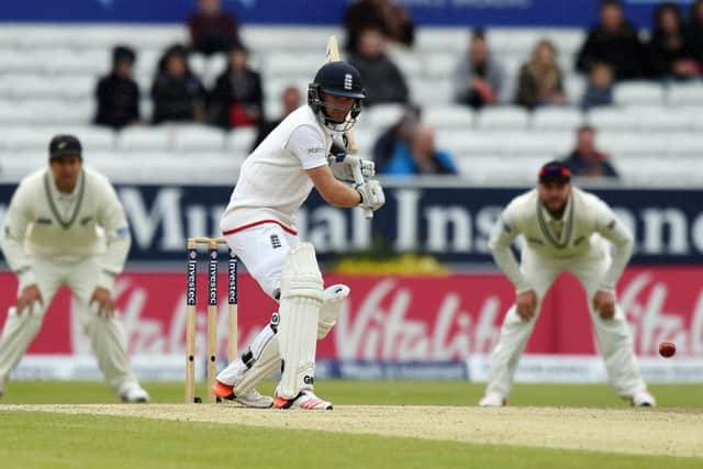 Englands Adam Lyth keeps the Kiwis attack at bay before rain wiped out play on day four. Picture: Getty