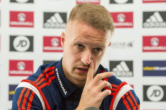 Leigh Griffiths explains to the media yesterday how his new regime has helped his game. Picture: SNS