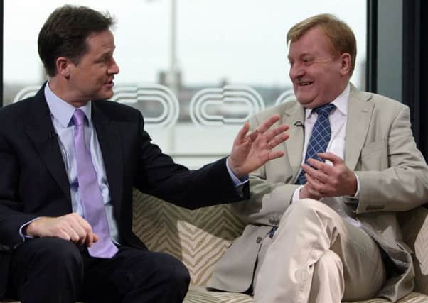 Nick Clegg (left) and Charles Kennedy during the filming of the Andrew Marr Show. Picture: PA