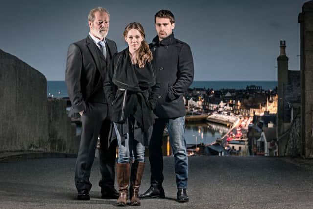 Peter Mullan, Charlotte Spencer and Christian Cooke in Stonemouth. Picture: Mark Mainz/BBC