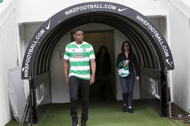 Dedryck Boyata gets a feel for Celtic Park yesterday after signing for the Scottish champions. Picture: SNS
