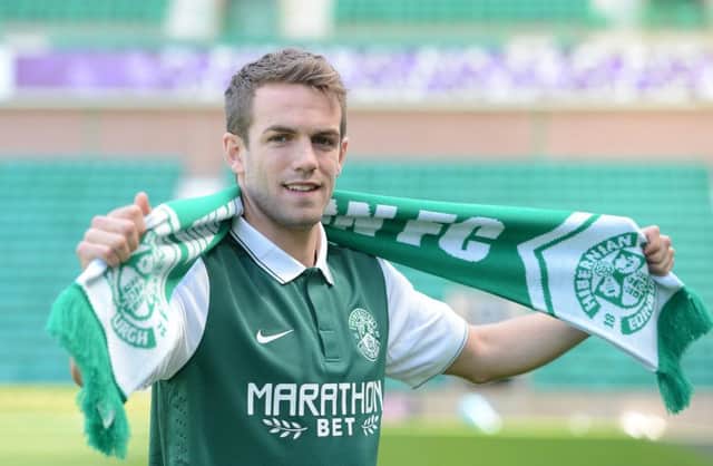 Dan Carmichael became a Hibs player yesterday after signing a two-year deal. Picture: Neil Hanna