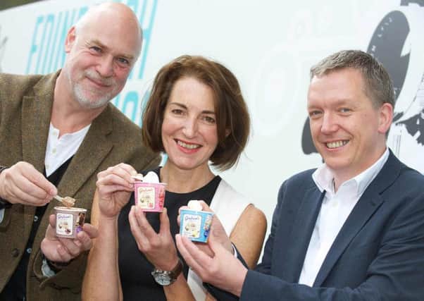 Grahams the Family Dairy campaign features Carol Graham, pictured with Edinburgh film festivals Mark Adams and Ken Hay. Picture: Rob McDougall
