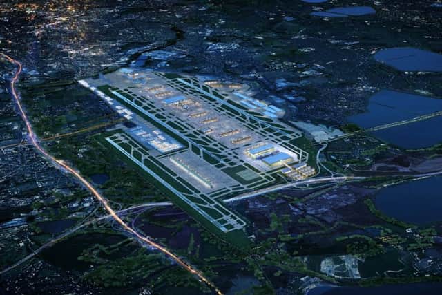 Artists impression of a night-time view of the proposed third runway at Heathrow Airport. Picture: Contributed