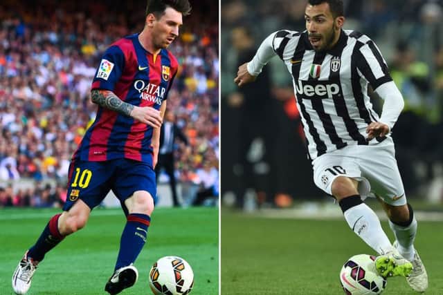 Lionel Messi aims to become the first player to score in three Champions League finals. Carlos Tevez is Juves main threat. Picture: Getty Images