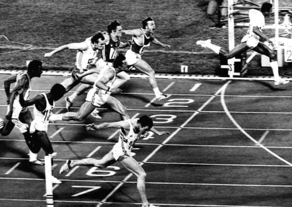 Allan Wells dips his head to beat Silvio Leonard, top right, in the 100m in the Moscow Olympics in July 1980. Picture: Contributed