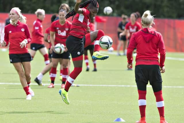 Canadas Kadeisha Buchanan shows off her skills during training in Edmonton as she prepares to face China. Picture: AP