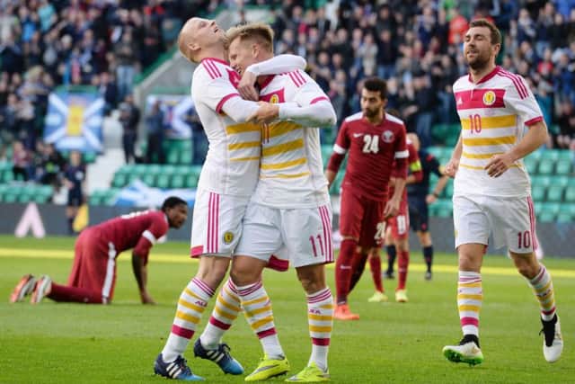 Scotland star Matt Ritchie celebrates his opening goal. Picture: SNS