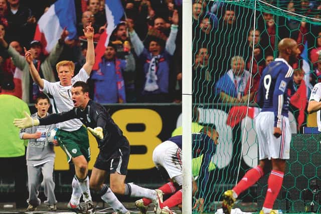 The Republic of Ireland's Shay Given appeals for handball after France's Thierry Henry set up Williams Gallas' winning goal during the Fifa World Cup qualifying play-off of 2009 at the Stade de France, Paris. Picture: PA