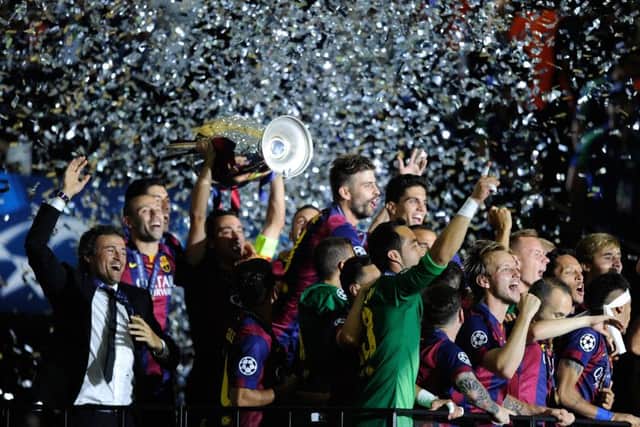 Head coach Luis Enrique celebrates after FC Barcelona win the UEFA Champions League Final match between Juventus. Picture: AP