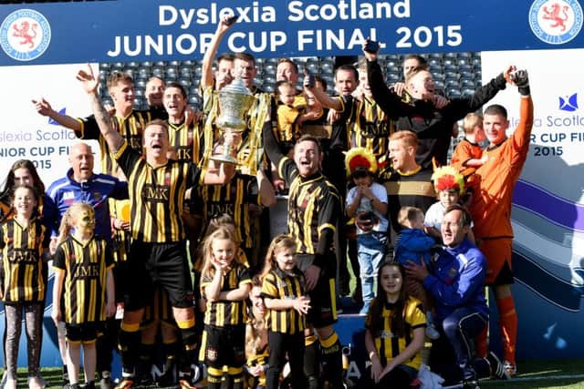 Auchinleck Talbot celebrate their win in the Dyslexia Scotland Junior Cup Final. Picture: SNS