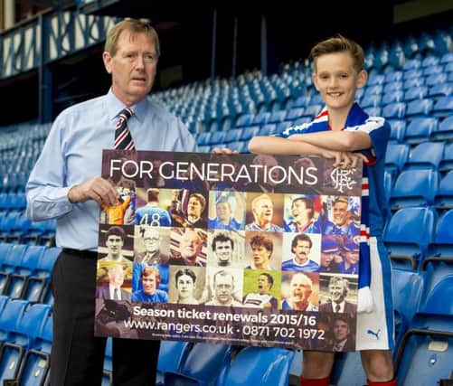 Chairman David King is joined by a young Rangers supporter at the launch of the club's seasonticket renewal campaign. Picture: SNS