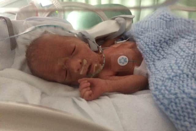 Callum in an incubator in hospital. Picture: Contributed