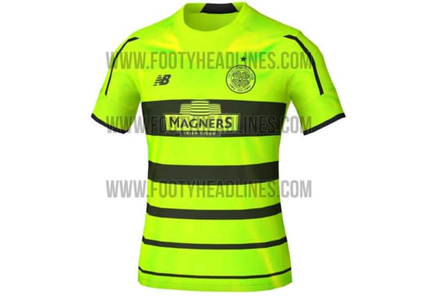 A leaked image of what is reportedly the new Celtic third kit. Picture: footyheadlines.com