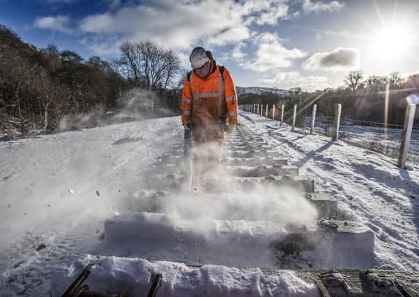 Rail installation underway along the route during the winter of 2014-15. Picture: Peter Devlin