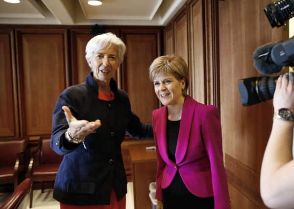 Managing Director of the IMF, Christine Lagarde greets First Minister Nicola Sturgeon in Washington. Picture: AP