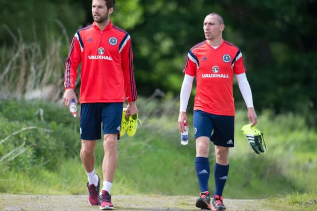 Charlie Mulgrew, left, and Scott Brown in training. Picture: SNS