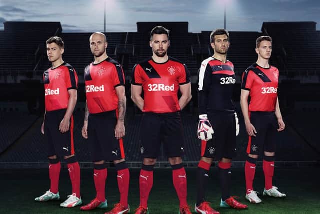 Some of the Rangers squad model the new kit but fans are being urged to boycott official merchandise. Picture: Contributed