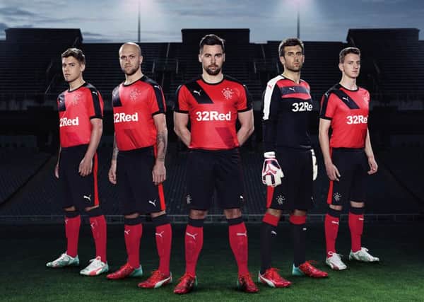Some of the Rangers squad model the new kit but fans are being urged to boycott official merchandise. Picture: Contributed