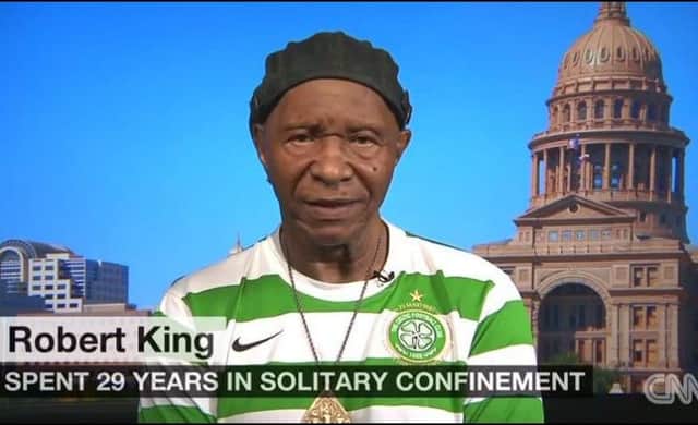 Robert King wears a Celtic shirt during an appearance on US news network CNN. Picture: Contributed
