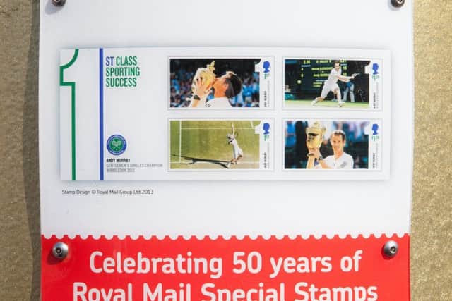 The four stamps released to celebrate Andy Murray winning Wimbledon in 2013. Picture: Hemedia