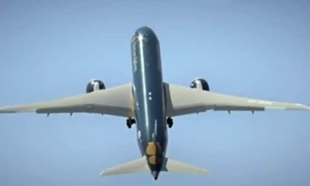 The Boeing aircraft ascends after 'vertical' take-off. Picture: PA