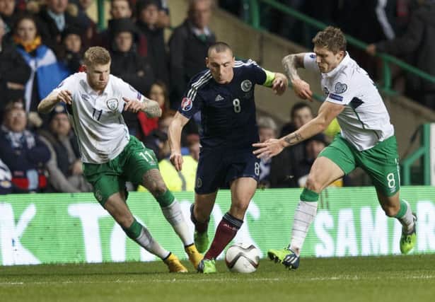 Scott Brown holds on to possession in Novembers match against the Irish. Picture: Robert Perry