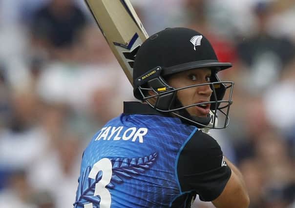 Ross Taylor hits out on his way to an impressive unbeaten 119 as New Zealand posted 398. Picture: Getty