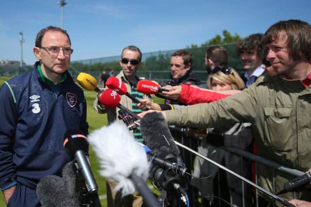 Martin O'Neill fields questions after a training session in Dublin. Picture: PA