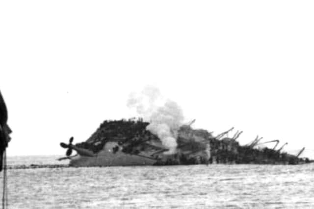 The Lancastria sinks after being hit by German bombers off the coast of France in 1940. Picture: PA