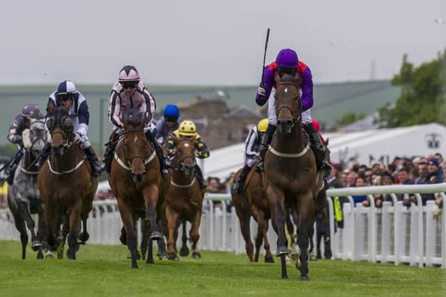 Red Baron, ridden by Neil Farley, wins at Musselburgh. Picture: Steven Scott Taylor