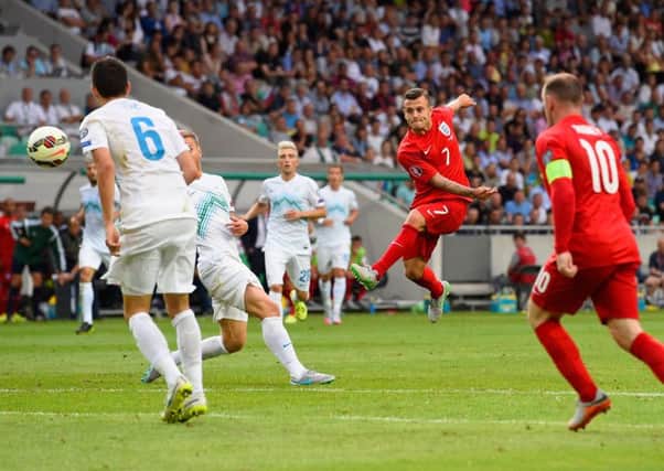 Jack Wilshere lets fly for England's second goal. Picture: Getty
