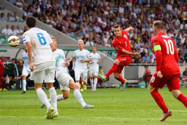 Jack Wilshere lets fly for England's second goal. Picture: Getty