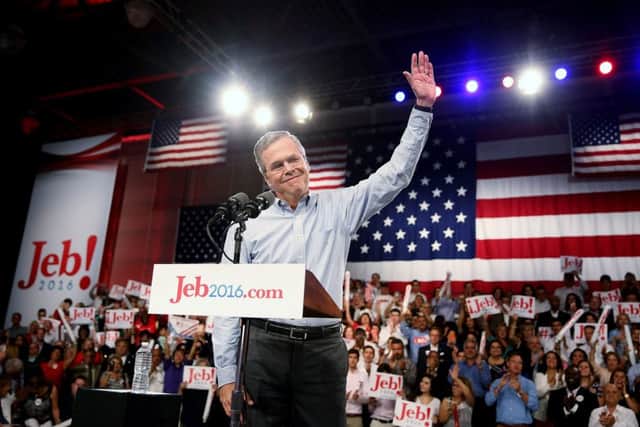 Jeb Bush launches his White House bid, looking less than presidential. Picture: Getty
