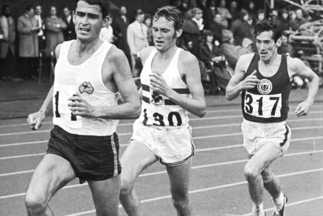 Ron Clarke leads Dick Taylor and Lachie Stewart in the 10,000m at the 1970 Commonwealth Games. Picture: Getty