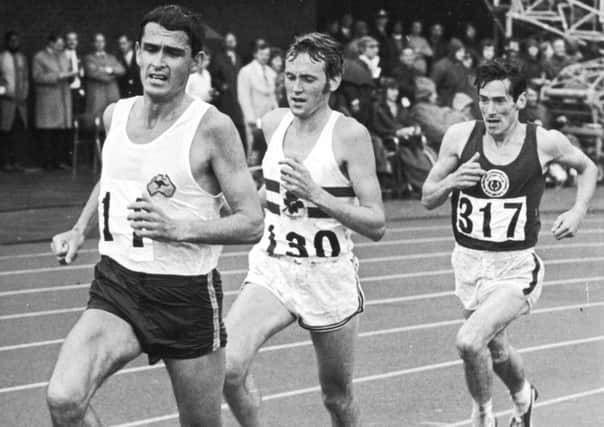 Ron Clarke leads Dick Taylor and Lachie Stewart in the 10,000m at the 1970 Commonwealth Games. Picture: Getty