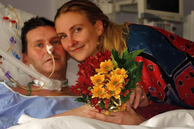 Brian and Bibo Keeley on their wedding day at the Golden Jubilee National Hospital in Clydebank. Picture: Contributed