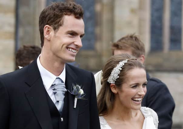 Andy Murray and Kim Sears leave Dunblane Cathedral after their wedding. Picture: Getty