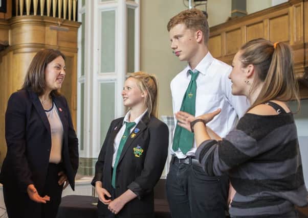 Kezia Dugdale with pupils from James Gillespies and Boroughmuir high schools at a referendum debate in Edinburgh. Picure: Malcolm McCurrach