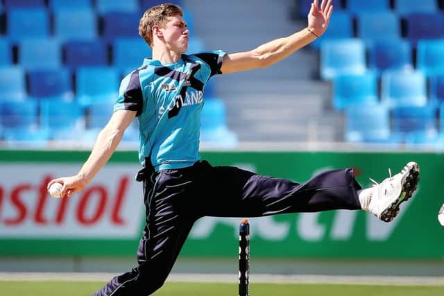 Gavin Main of Scotland bowls during the ICC U19 Cricket World Cup 2014 match between India and Scotland. picture: Getty