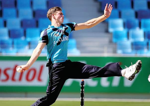 Gavin Main of Scotland bowls during the ICC U19 Cricket World Cup 2014 match between India and Scotland. picture: Getty