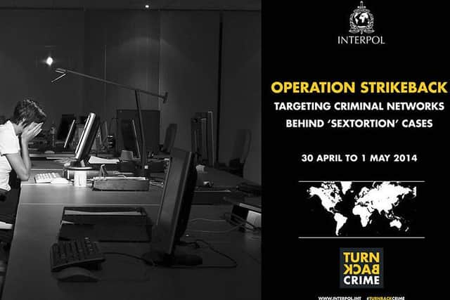 A poster for an INTERPOL-coordinated operation targeting organized crime networks behind sextortion cases around the world. Picture: INTERPOL