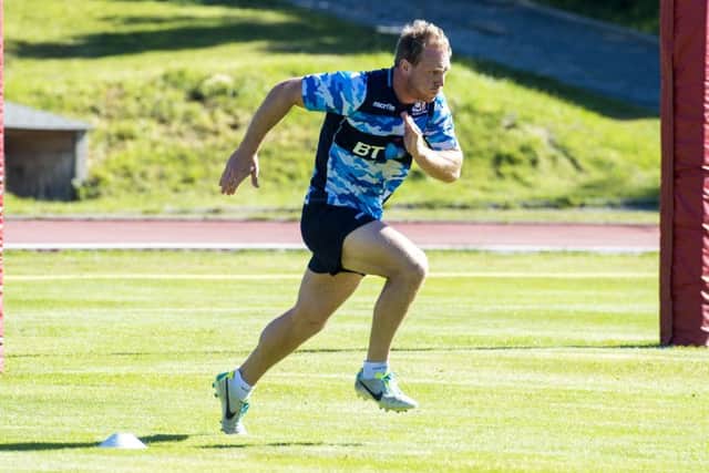 Full-back/stand-off Greig Tonks puts in some sprint training. Picture: SNS/SRU