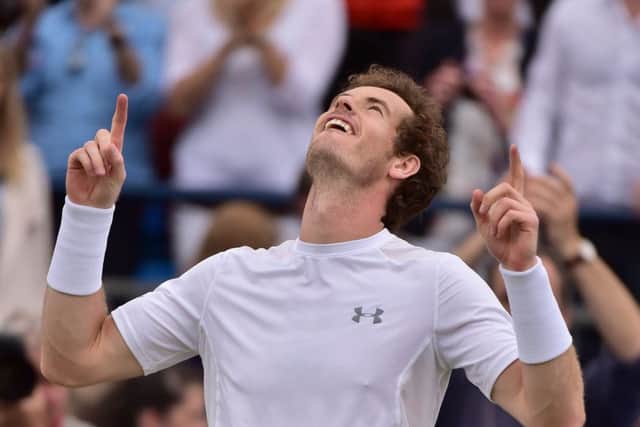 Andy Murray savours his moment of triumph when his victory over Kevin Anderson in the final  gave him his fourth title at Queens Club. Picture: Leon Neal/Getty Images