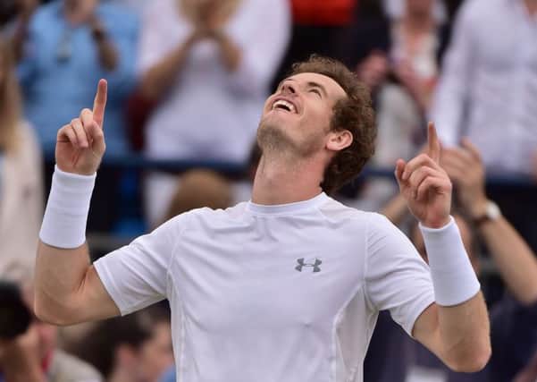 Andy Murray savours his moment of triumph when his victory over Kevin Anderson in the final  gave him his fourth title at Queens Club. Picture: Leon Neal/Getty Images